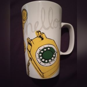 Starbucks ceramic mug.  hello?  Vintage Yellow phone. 2015.